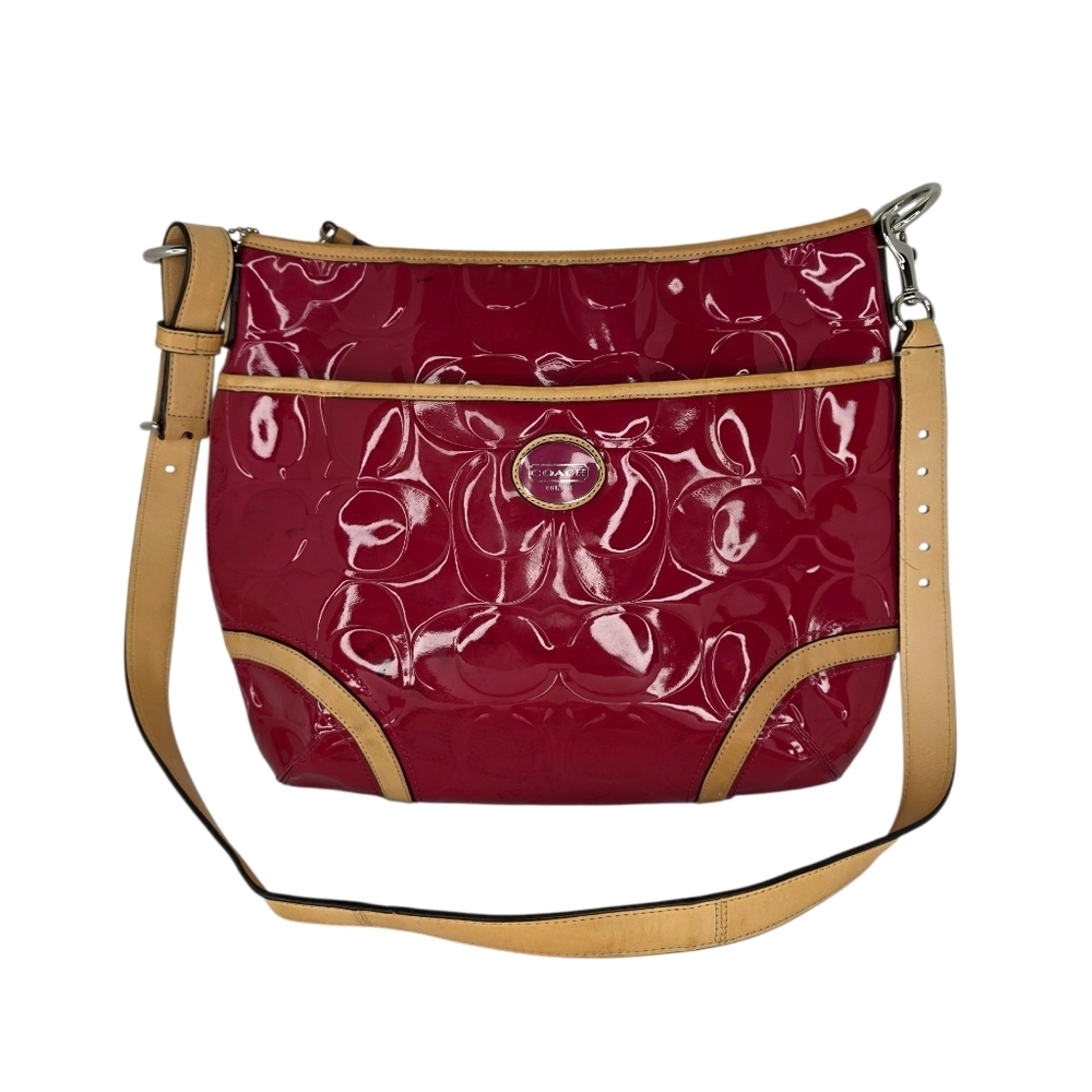 COACH Purse Peyton Embossed Patent Leather Conv Crossbody Bag F20022 Magenta/Tan